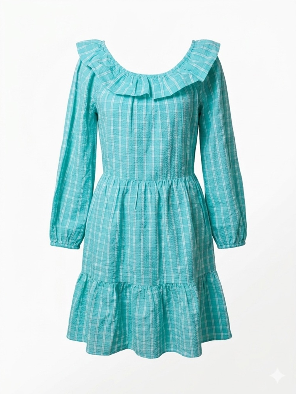 J.Crew NWT Aqua Plaid Seersucker Ruffle Dress Coastal Prep Cottage-Size 2